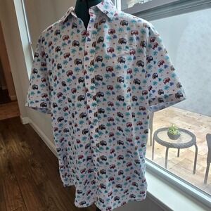 Marti Kat Button-up Shirt Mens L Multicolor VW Bus Palm Tree Novelty Print